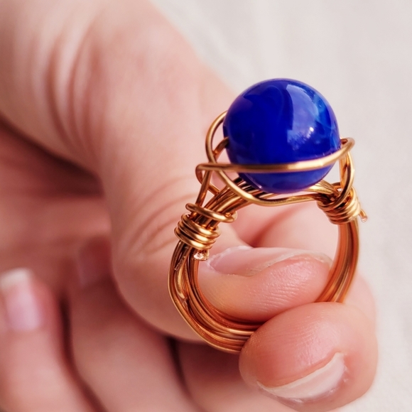 HANDMADE Boho Rings Lot Copper Gold Rose & Silver Wire Wrapped Glass Beads - Picture 4 of 14